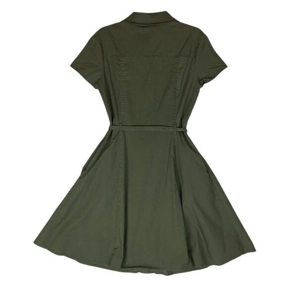 Fervour Womens Olive Green Button-Front A-Line Shirt Dress Sz Small Cap Sleeves - Picture 2 of 7